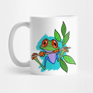 Tree Frog On Branch With Aqua Background Original Art Mug